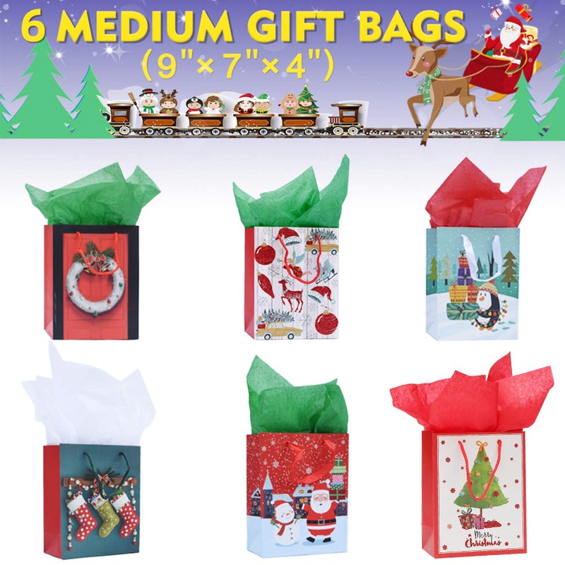 Smarimple Christmas Gift Bags Bulk Set Christmas Paper Bags Assorted Sizes 3 Jumbo 5 Large 6 Medium 2 Wine Bags 16 Count Glitter Design with 12 Sheets Tissue Paper - Image 4
